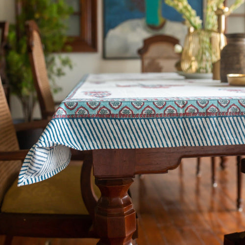 Blue & Red Cypress Poppy Table Cloth-Table Runners-House of Ekam