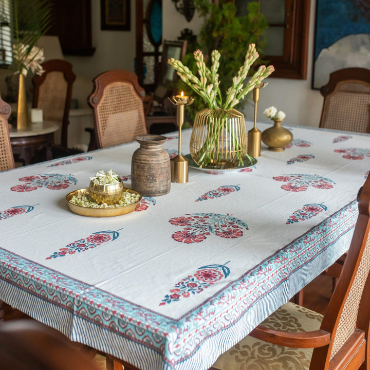 Blue &amp; Red Cypress Poppy Table Cloth-Table Runners-House of Ekam