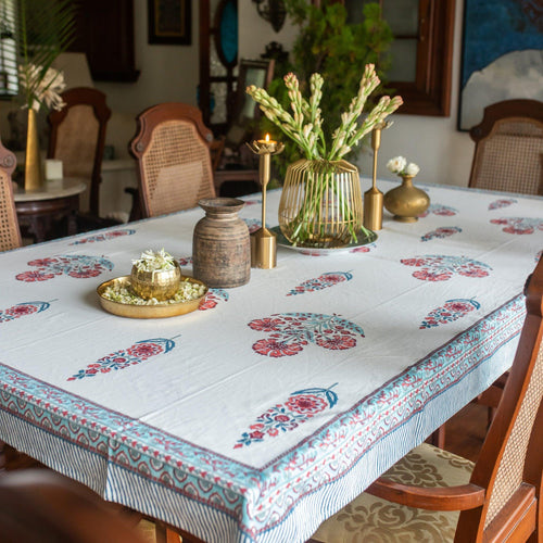 Blue & Red Cypress Poppy Table Cloth-Table Runners-House of Ekam