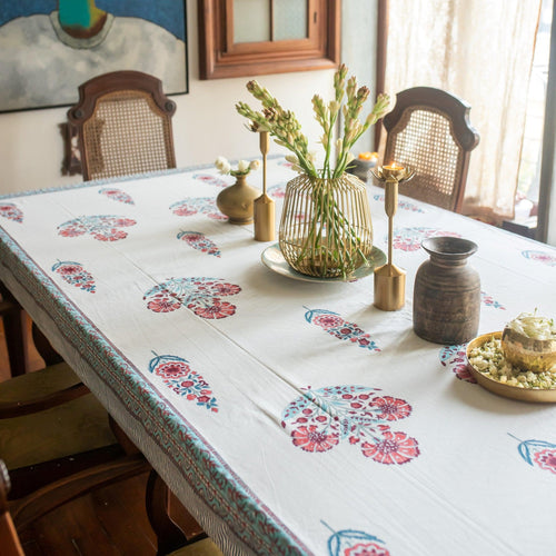 Blue & Red Cypress Poppy Table Cloth-Table Runners-House of Ekam