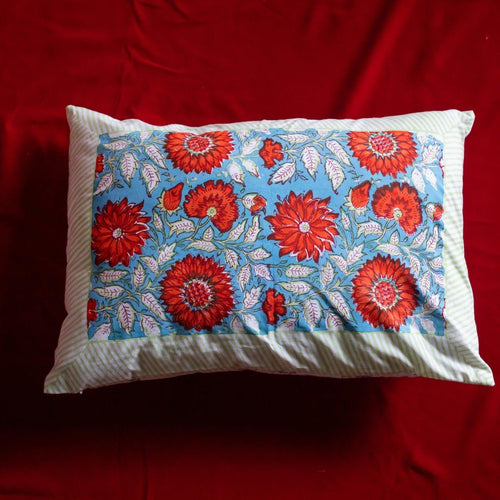 Blue & Red Gulshan Jaal Cushion Cover-Cushion Covers-House of Ekam