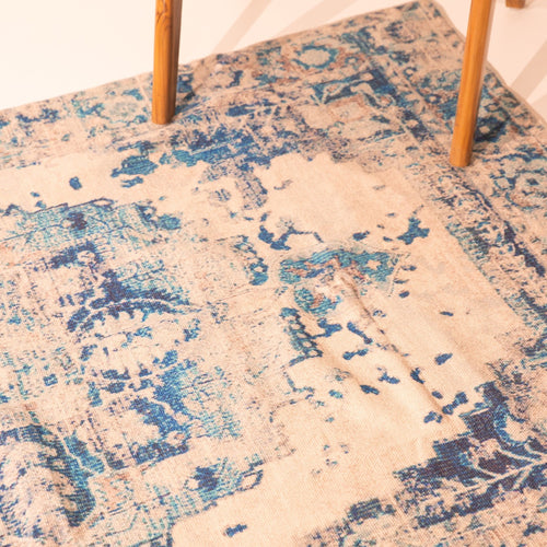 Blue Shea Screen Printed Cotton Rug-Rug-House of Ekam