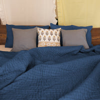 Blue Solid Kantha Stitch Bedcover/Quilt Set-Quilt sets-House of Ekam