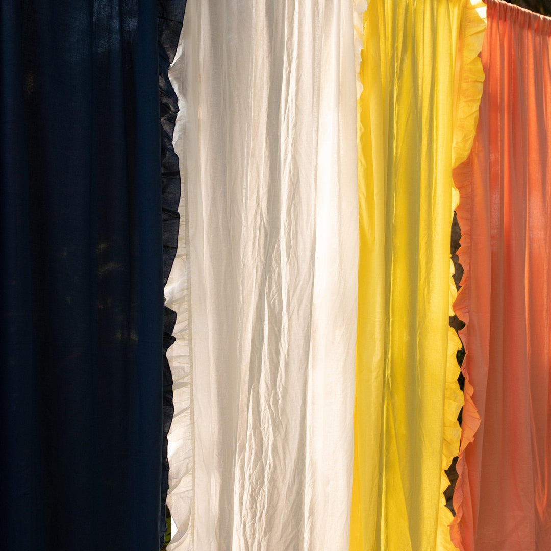 Blue Solid Ruffle Sheer Curtain-Curtains-House of Ekam