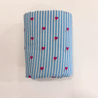 Blue Stripe Red Heart Screenprinted Cotton Fabric-fabric-House of Ekam
