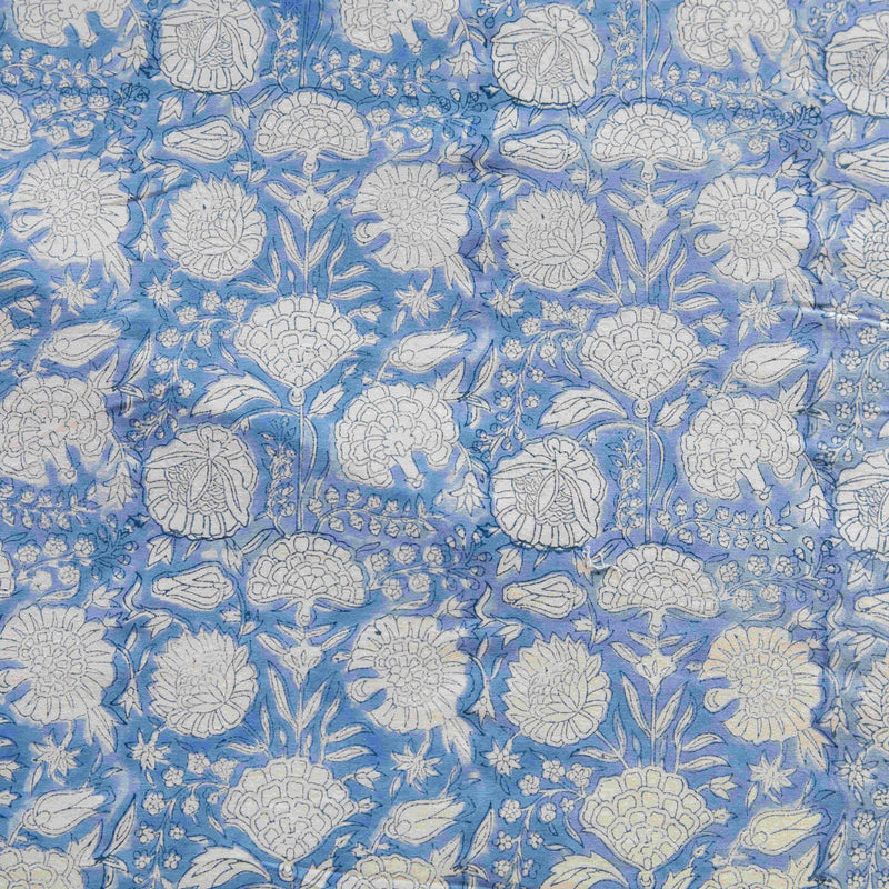 Blue Traditional Floral Jaal Hand Blockprinted Bedsheet-Bedsheets-House of Ekam