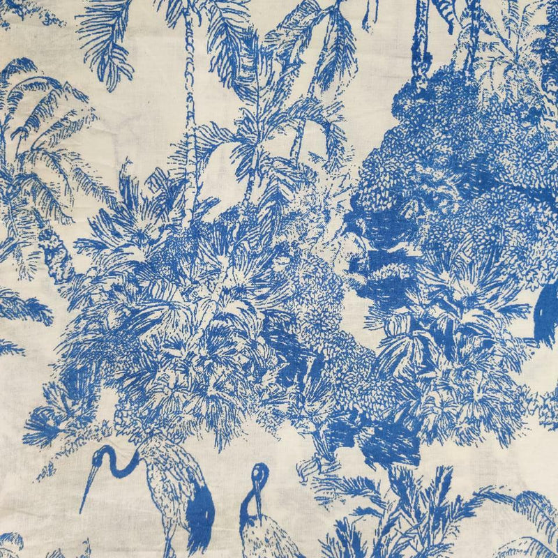 Blue Tropical Dreams Hand Screen Print Cotton Fabric-fabric-House of Ekam