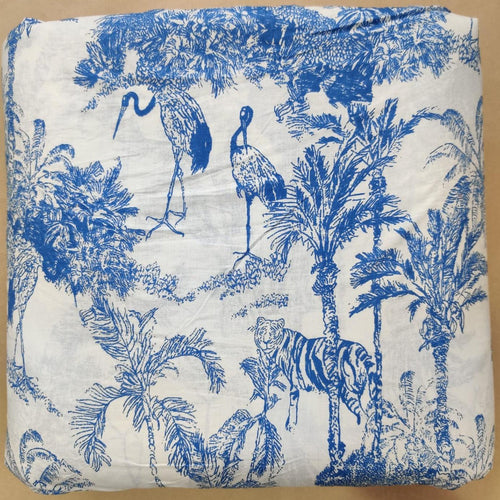 Blue Tropical Dreams Hand Screen Print Cotton Fabric-fabric-House of Ekam