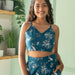 Blue Tropical Tango Co-ord Set with Crop Top-Coord sets-House of Ekam