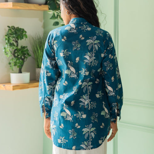 Blue Tropical Tango Cotton Shirt-Shirts-House of Ekam