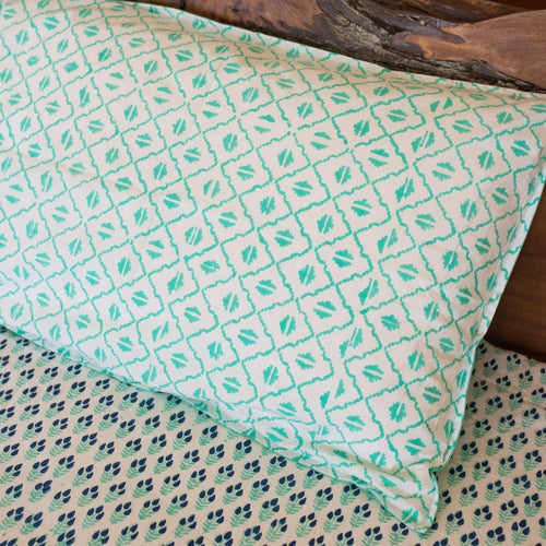 Blue Twig Blockprinted Double Bed Bedsheet-Bedsheets-House of Ekam