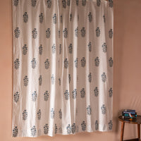 Blue Viola Blockprint Cotton Slub Curtain-Curtains-House of Ekam