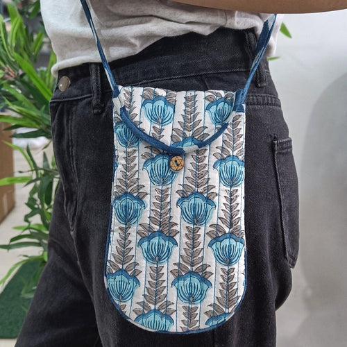 Blue & White Buti Phone Sling-Phone Sling-House of Ekam