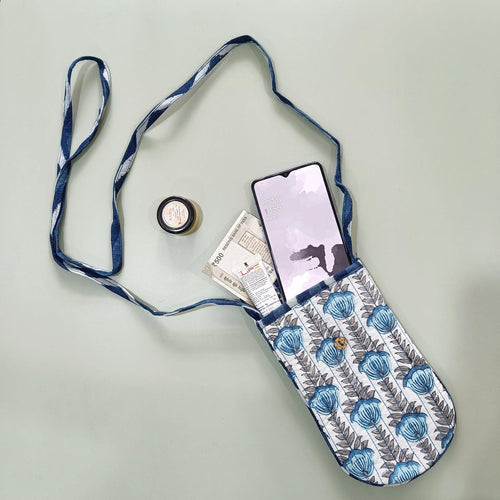 Blue & White Buti Phone Sling-Phone Sling-House of Ekam