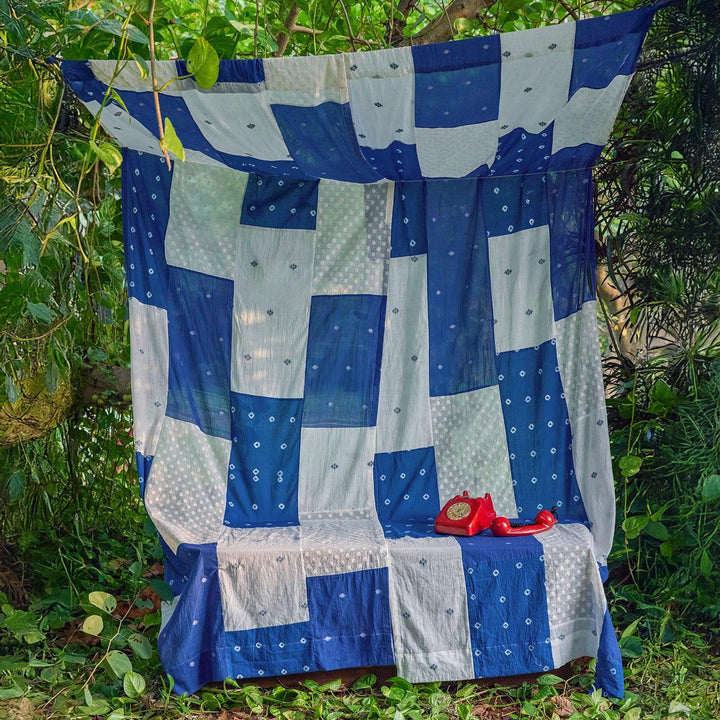 Blue &amp; White Patchwork Handmade Cotton Curtain-Curtains-House of Ekam