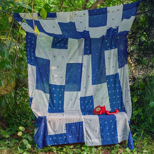 Blue & White Patchwork Handmade Cotton Curtain-Curtains-House of Ekam