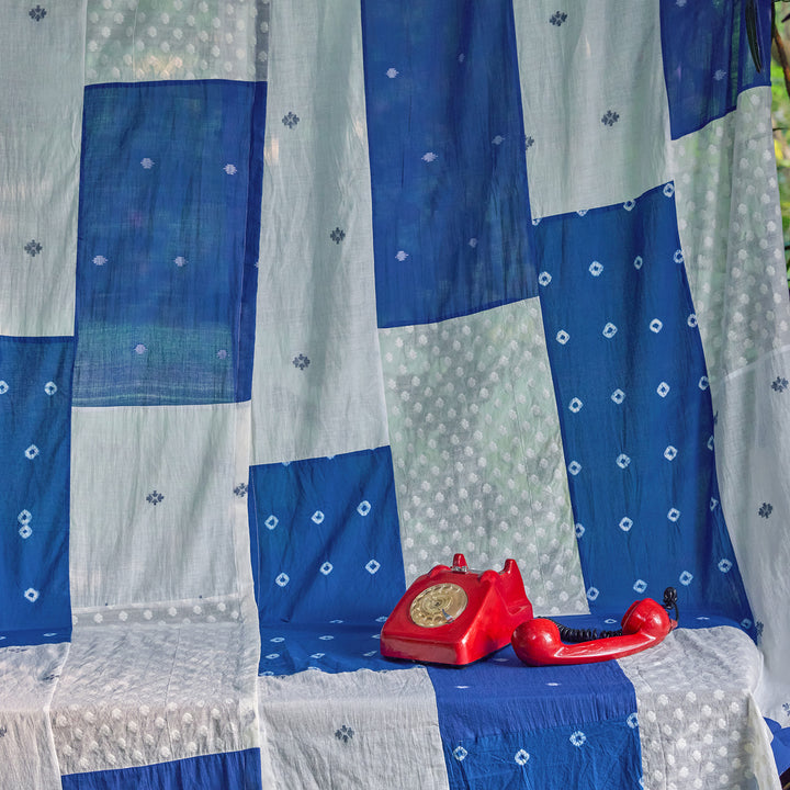 Blue &amp; White Patchwork Handmade Cotton Curtain-Curtains-House of Ekam