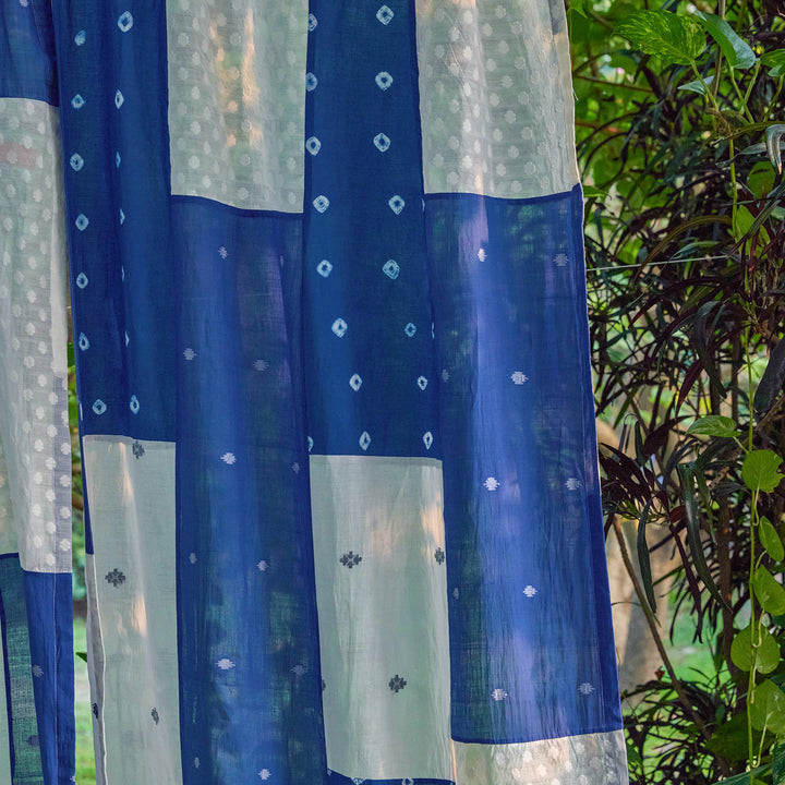 Blue &amp; White Patchwork Handmade Cotton Curtain-Curtains-House of Ekam