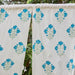 Blue and Green Rose Blockprint Chanderi Silk Curtain-Curtains-House of Ekam