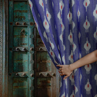 Blue and Red Chitra Ikat Handloom Curtain-Curtains-House of Ekam