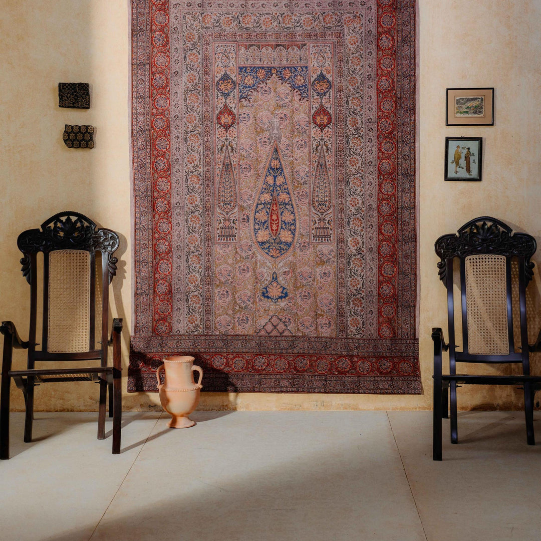 Blue and Red Pandu Machilipatnam Kalamkari Palampore Wall Art-Framed Wall Art-House of Ekam