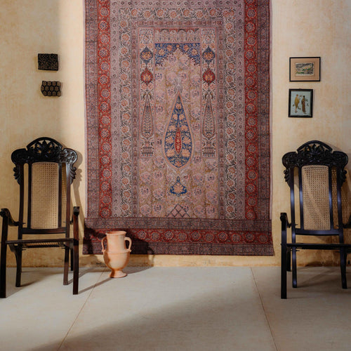 Blue and Red Pandu Machilipatnam Kalamkari Palampore Wall Art-Framed Wall Art-House of Ekam