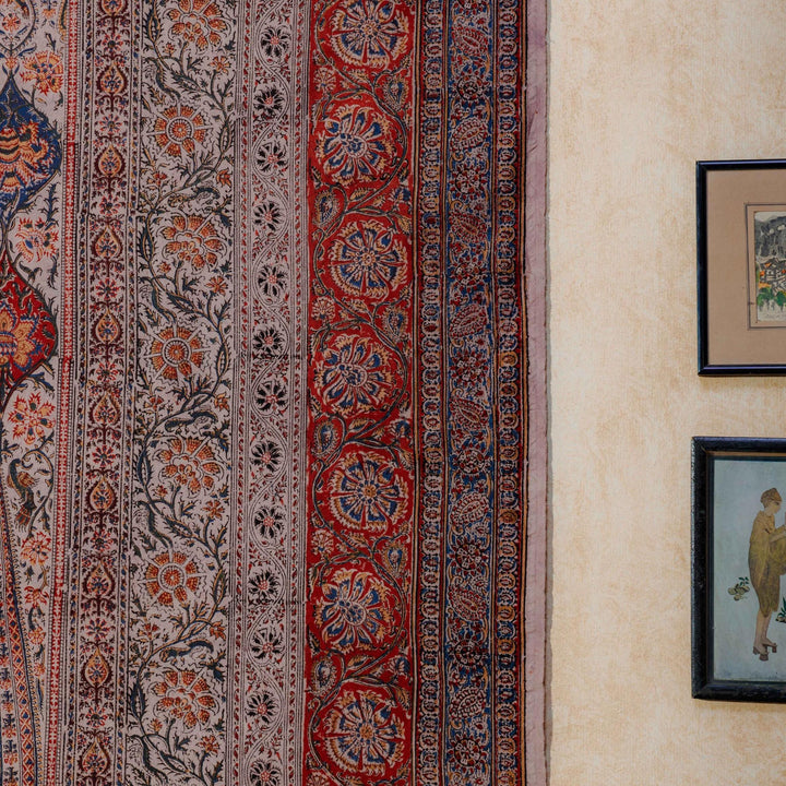 Blue and Red Pandu Machilipatnam Kalamkari Palampore Wall Art-Framed Wall Art-House of Ekam
