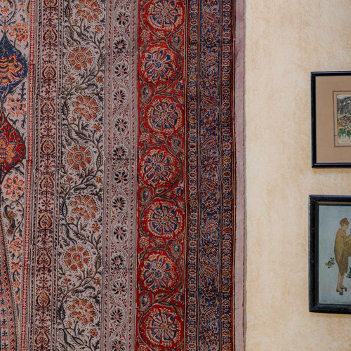 Blue and Red Pandu Machilipatnam Kalamkari Palampore Wall Art-Framed Wall Art-House of Ekam