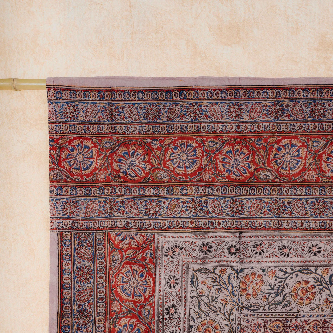 Blue and Red Pandu Machilipatnam Kalamkari Palampore Wall Art-Framed Wall Art-House of Ekam