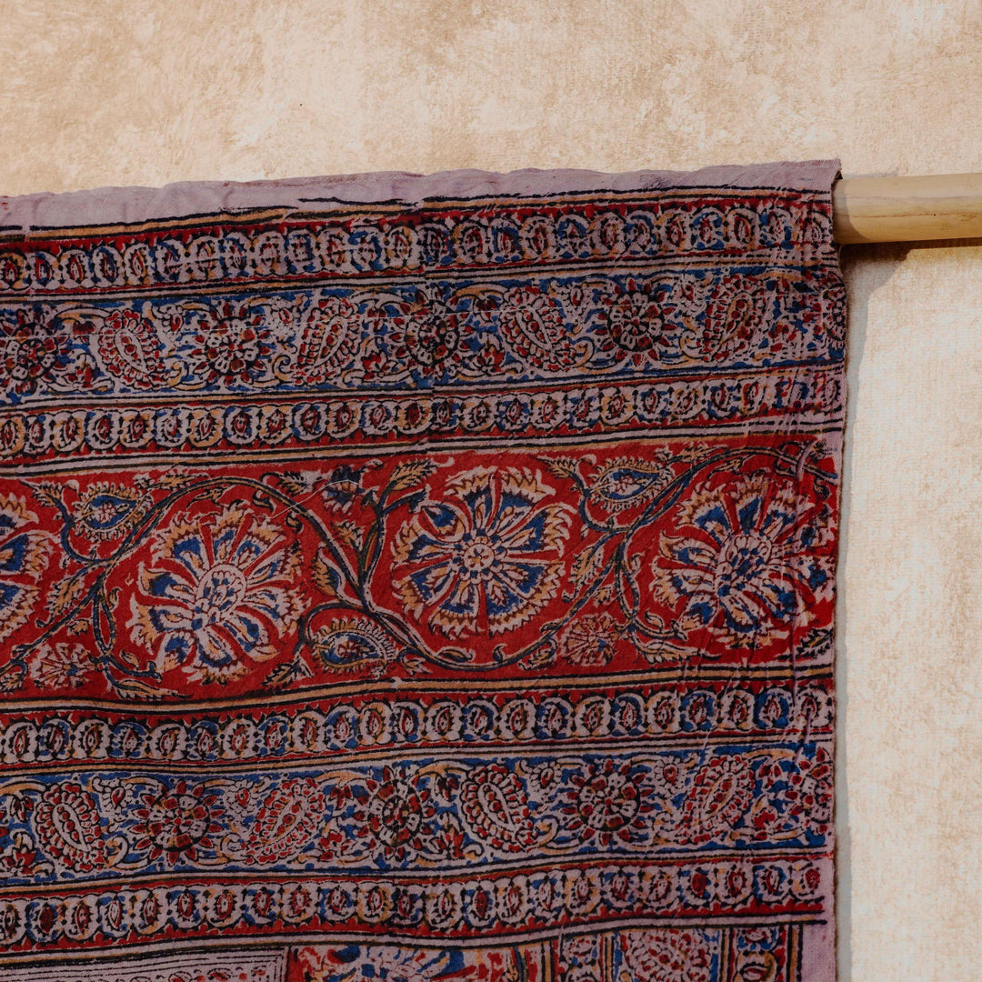 Blue and Red Pandu Machilipatnam Kalamkari Palampore Wall Art-Framed Wall Art-House of Ekam
