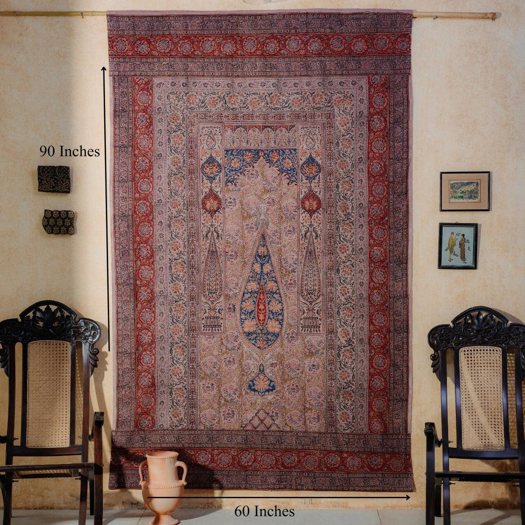 Blue and Red Pandu Machilipatnam Kalamkari Palampore Wall Art-Framed Wall Art-House of Ekam