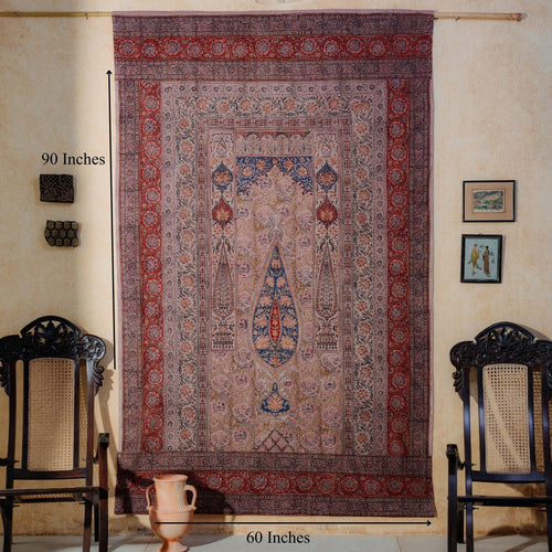 Blue and Red Pandu Machilipatnam Kalamkari Palampore Wall Art-Framed Wall Art-House of Ekam