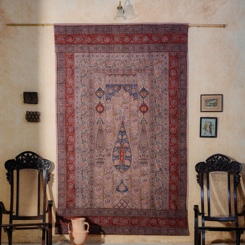 Blue and Red Pandu Machilipatnam Kalamkari Palampore Wall Art-Framed Wall Art-House of Ekam