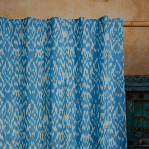 Blue and White Dhara Ikat Handloom Curtain-Curtains-House of Ekam