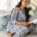 Blue and White Floral Blockprinted Loungewear Pyjama Set-loungewear-House of Ekam