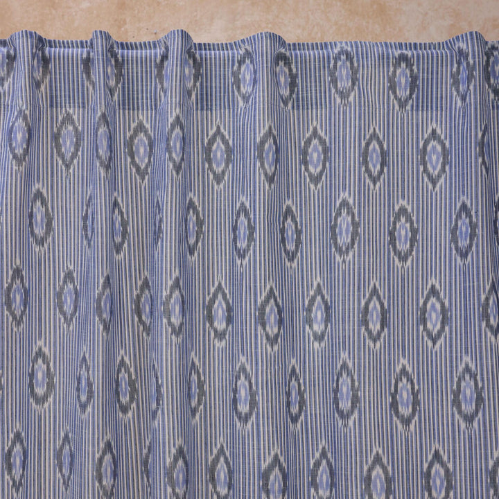 Blue and White Manjira Ikat Handloom Curtain-Curtains-House of Ekam