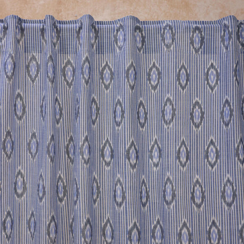 Blue and White Manjira Ikat Handloom Curtain-Curtains-House of Ekam