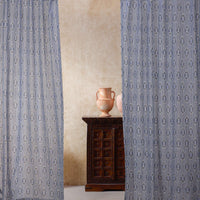 Blue and White Manjira Ikat Handloom Curtain-Curtains-House of Ekam
