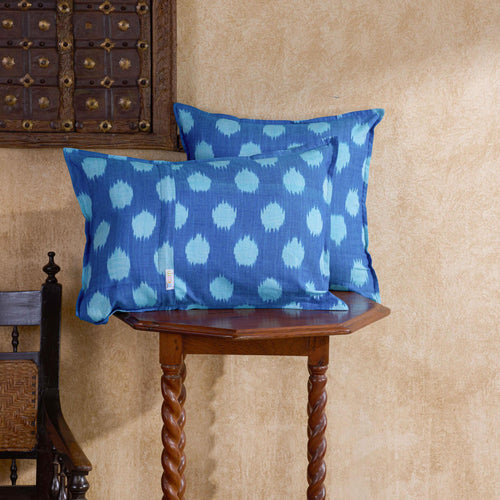 Blue and White Neerja Ikat Handloom Cushion Cover-Cushion Covers-House of Ekam