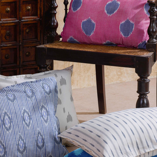Blue and White Neerja Ikat Handloom Cushion Cover-Cushion Covers-House of Ekam