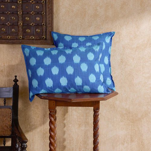 Blue and White Neerja Ikat Handloom Cushion Cover-Cushion Covers-House of Ekam