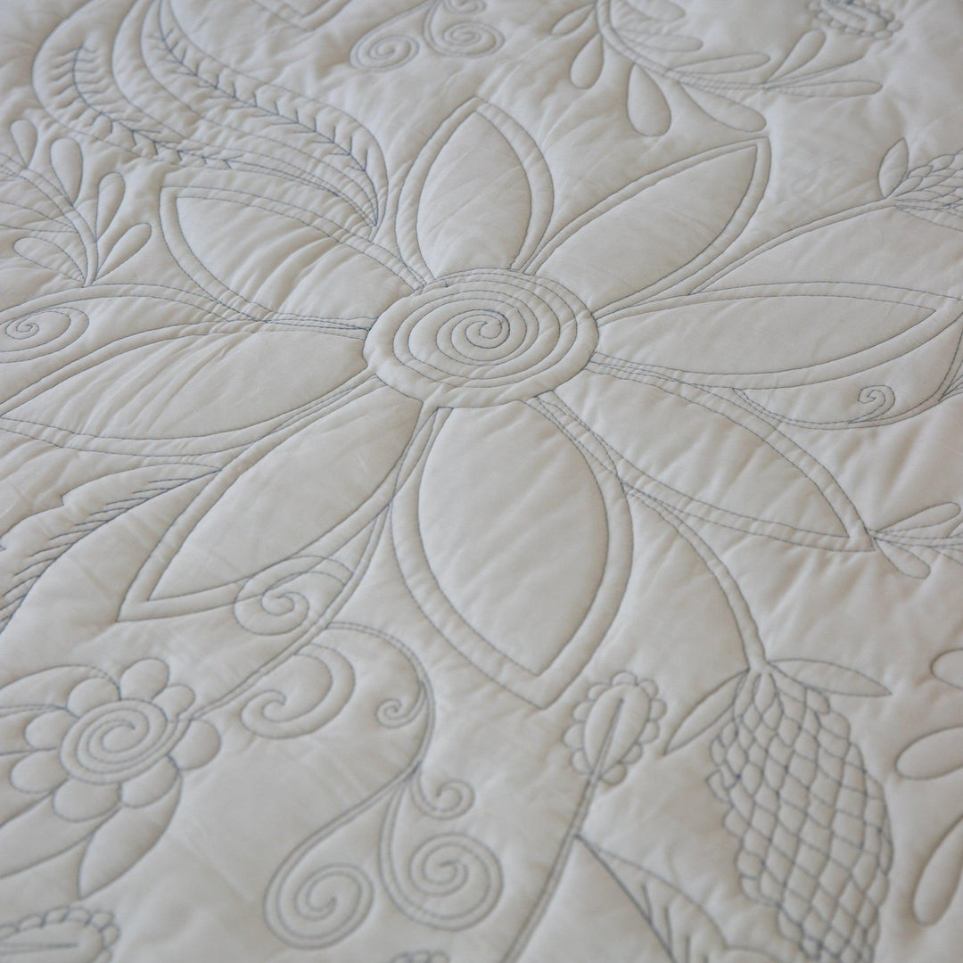 Blue and White Paisley Jaal Embroidered Quilt-Quilt sets-House of Ekam