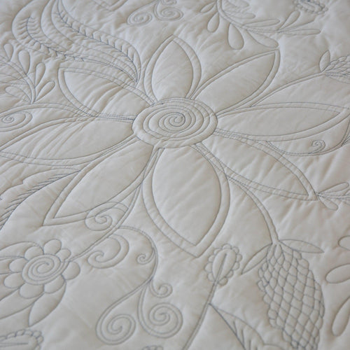 Blue and White Paisley Jaal Embroidered Quilt-Quilt sets-House of Ekam