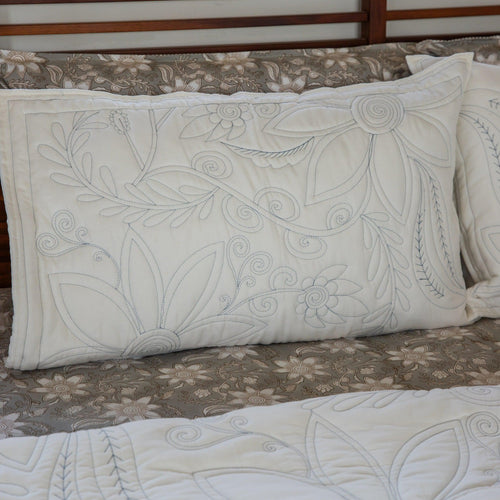 Blue and White Paisley Jaal Embroidered Quilt-Quilt sets-House of Ekam