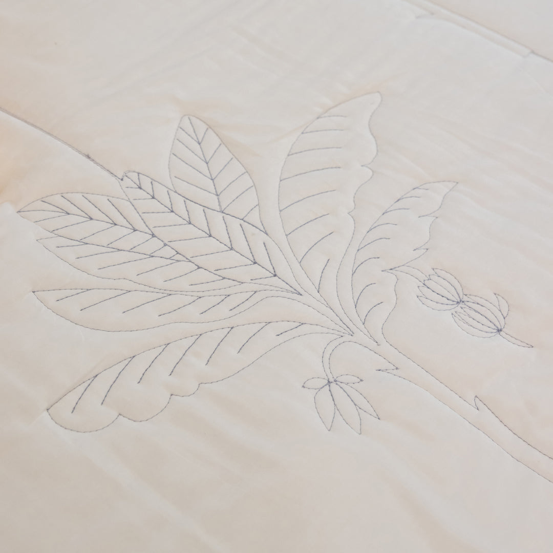 Blue and White Tropical Palm Embroidered Quilt-Quilt sets-House of Ekam