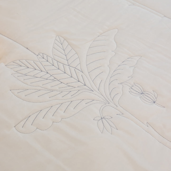 Blue and White Tropical Palm Embroidered Quilt-Quilt sets-House of Ekam