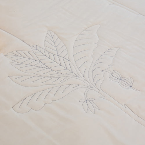 Blue and White Tropical Palm Embroidered Quilt-Quilt sets-House of Ekam