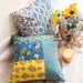 Blue and Yellow Anarkali Floral Patchwork Cushion Cover-Cushion Covers-House of Ekam