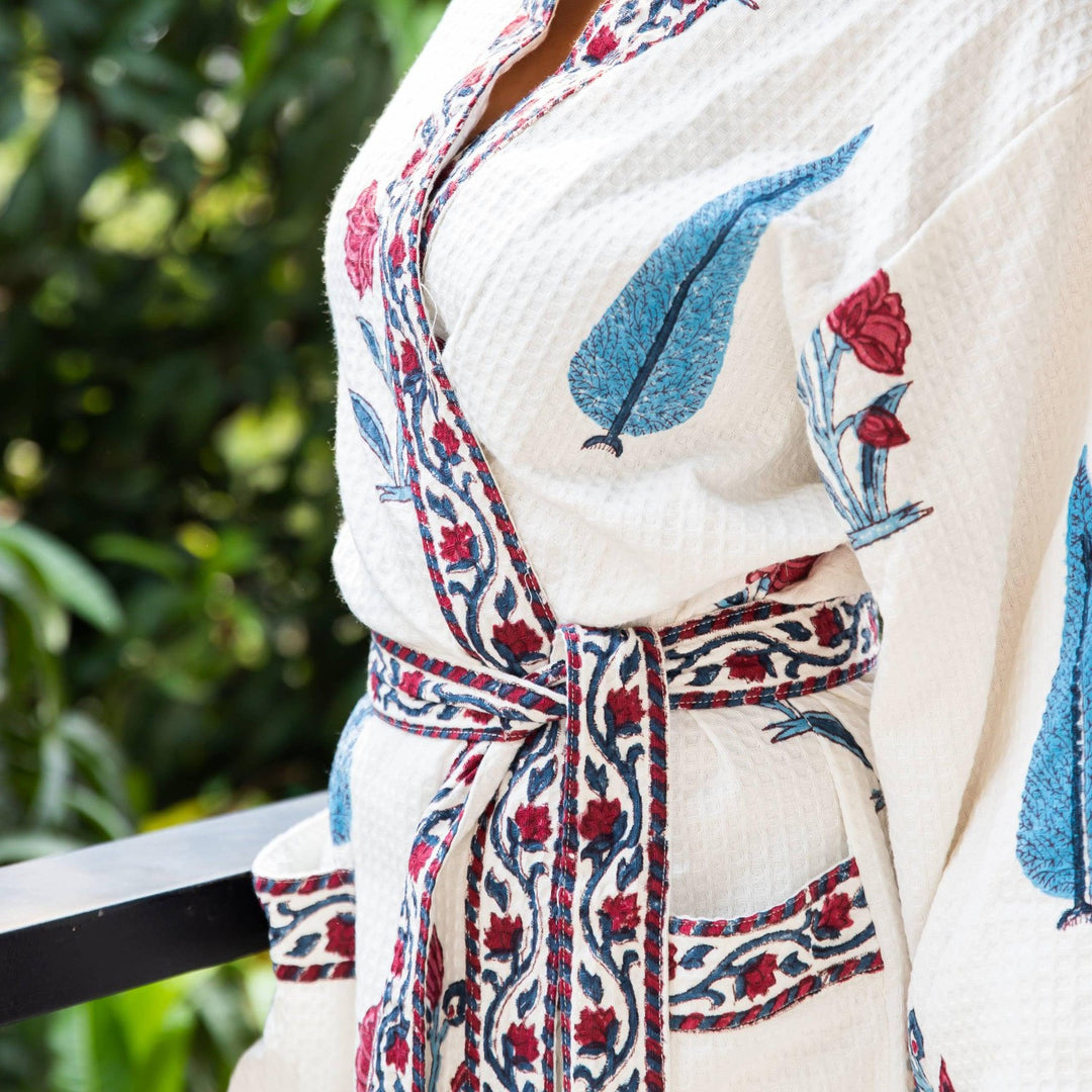 Bombay Garden Floral Bathrobe-Bath robes-House of Ekam