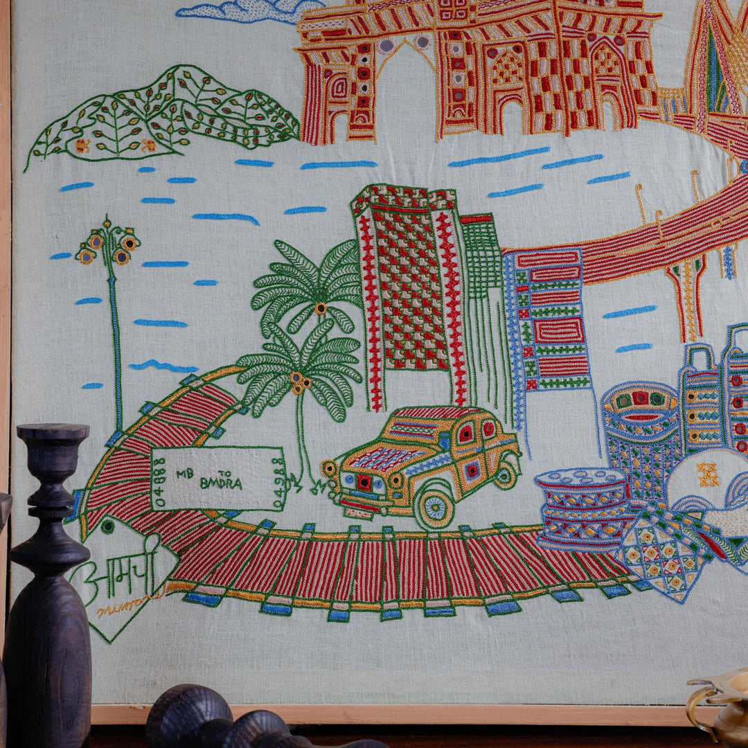 Born In Bombay Hand Emboirdered Kutch Wall Art Pre-order-Framed Wall Art-House of Ekam